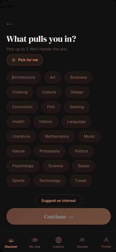 YouQue interests picker